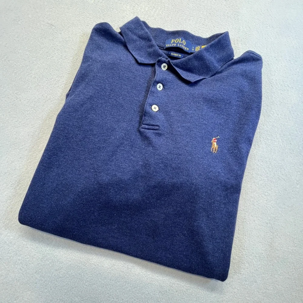 Polo Ralph Lauren Mens Classic Fit Polo Shirt Navy Blue Logo Pony Sz Large